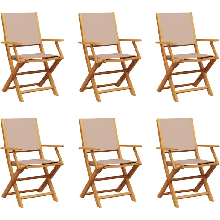 vidaXL Klappstühle, 6-teilig, taupefarbener Stoff und Massivholz 3214581 – Bild 2