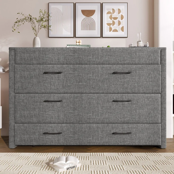 Schrankbett mit Mehrfachsteckdose und Schubladen, 140x200cm, Wandklappbett, horizontal klappbar, platzsparend, Leinen – Bild 2