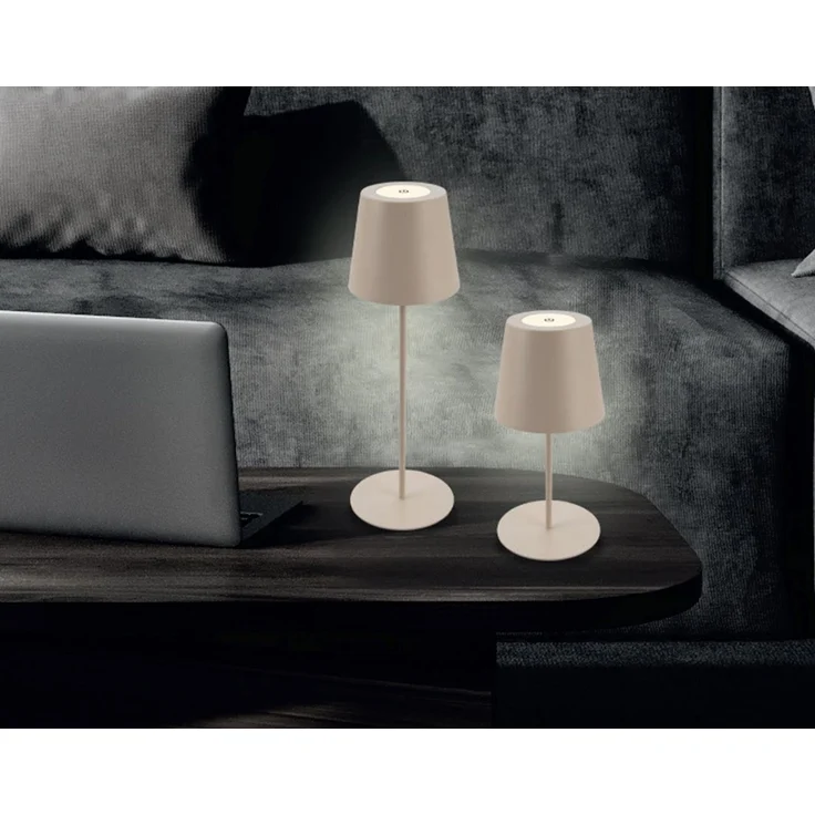TRANGO LED Tischleuchte, Beige LED Tischlampe 2017-03C kabellos & Touch stufenlos dimmbar 3 Watt 2700K warmweiß IP44 Spritzwassergeschützt Tischleuchte Akku Aufladbar, für Schlafzimmer Garten Restaurant Bar Terrasse Camping – Bild 3