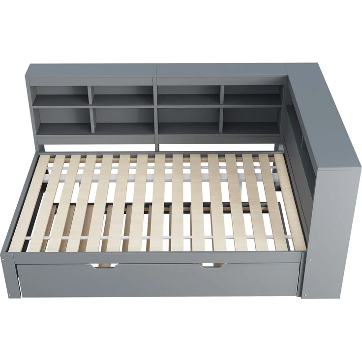 Multifunktionales Schlafsofa Grau 140x200 Mit Ausziehbett USB Ladesteckdose Stauraum Massivkiefer Doppelbett Gästebett Wohnzimmer Kompakt – Bild 7