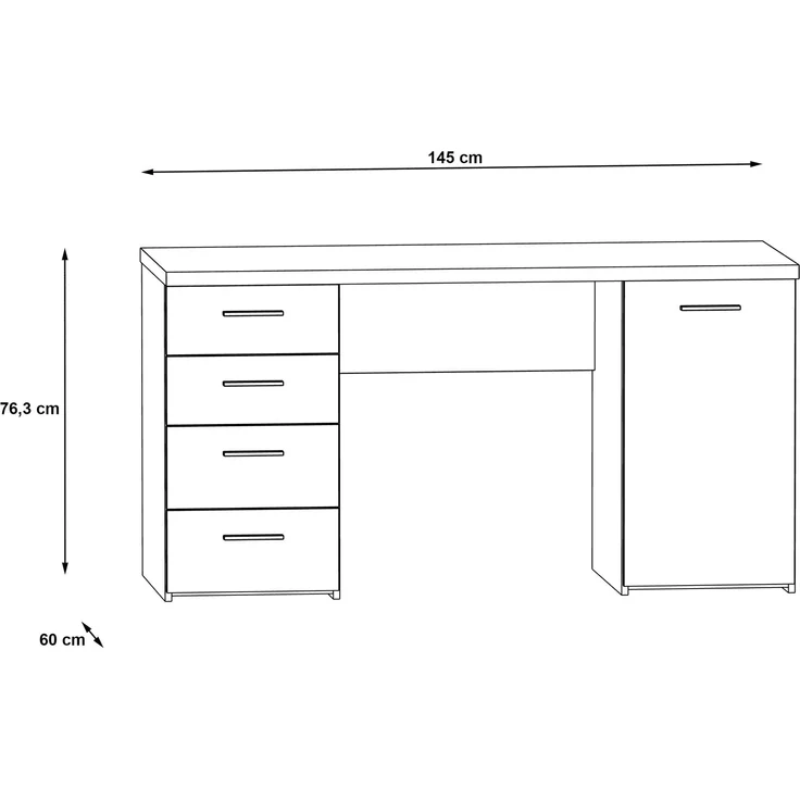 Schreibtisch >NET106< mit 4 Schubladen und Tür, in weiß - 145x76,3x60cm (BxHxT) – Bild 6