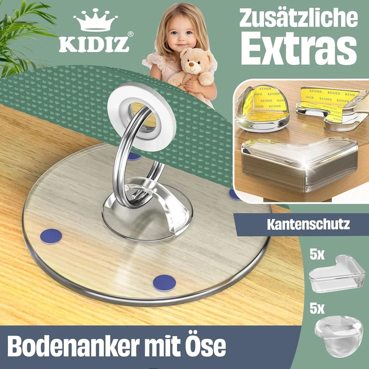 KIDIZ® Treppen- und Türschutzgitter, ausziehbar bis 140/180cm, kindersicheres Treppengitter für Babys, Haustiere, Treppen & Türen, inkl. Bodenanker & Montagezubehör, Dunkelgrün, 180 x 86 cm – Bild 7