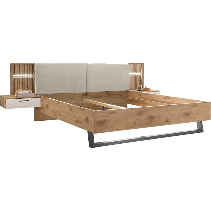 Schlafzimmer-Set >Daria< (2-teilig) Kleiderschrank mit Spiegel, Doppelbett, Viking Oak / weiss – Bild 5