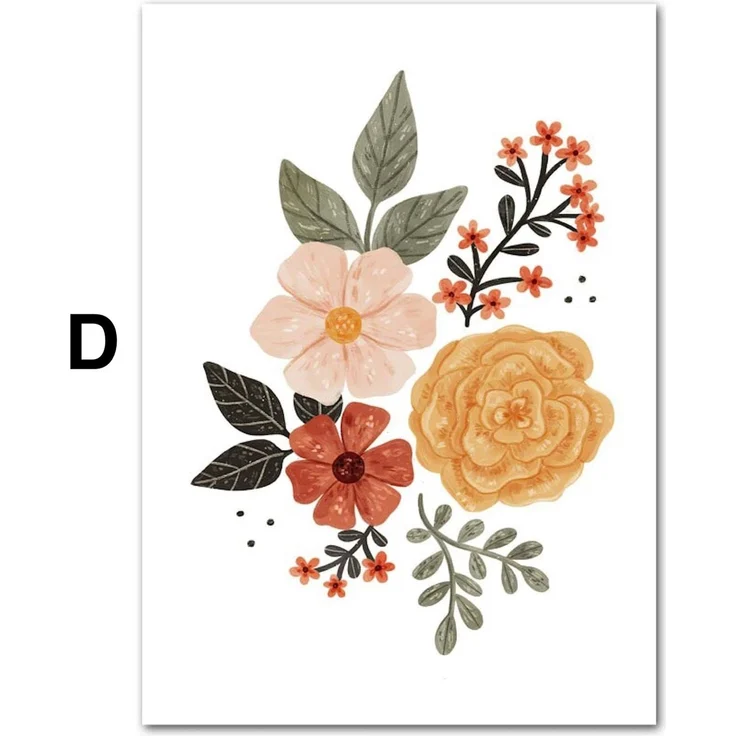 Poster Kinder süße Tiere im Boho Stil Bär Eichhörnchen Schnecke Pilzhaus und Blumen als Deko Print ohne Rahmen - D / 60 x 90 cm