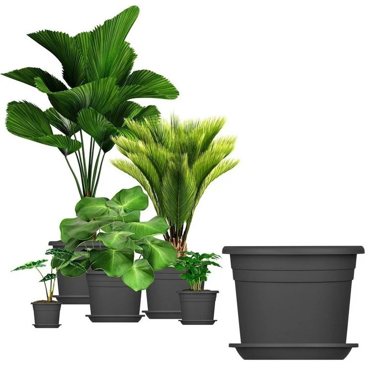 BigDean 5X Blumentopf Ø 20 cm Farbe Anthrazit & Untersetzer Kunststoff Pflanztopf Containertopf Übertopf Pflanzkübel rund 20 x 14,5 cm Blumentöpfe – Bild 5