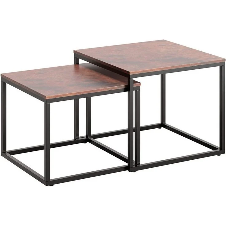 Home Collective Couchtisch Kleiner 2er Set aus Holz, Wohnzimmertisch Modern (Beistelltisch Set 2 in 1 mit Metallgestell, Büro Beistelltisch Loft Design TWIN, kratzfeste Oberfläche, Set 2 in 1), Quadratisch in Eiche dunkel, für Wohnzimmer – Bild 1