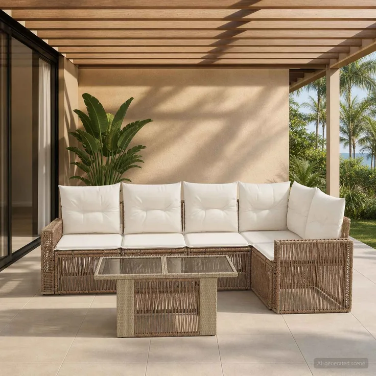 vidaXL Gartensofa-set 6 stk. Beige und Cremeweiß 100 x 55 x 73 cm 3436791