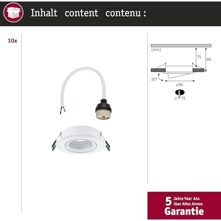 Paulmann 92115 Einbauleuchte rund 90mm 10er-Set Weiß schwenkbar – Bild 5