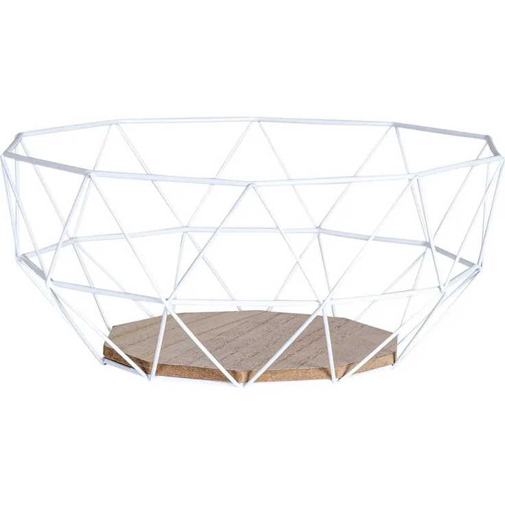 Levandeo® Dekoschale, Korb Weiß Metall 26x12cm Modern Holz Braun Schüssel Schale Deko