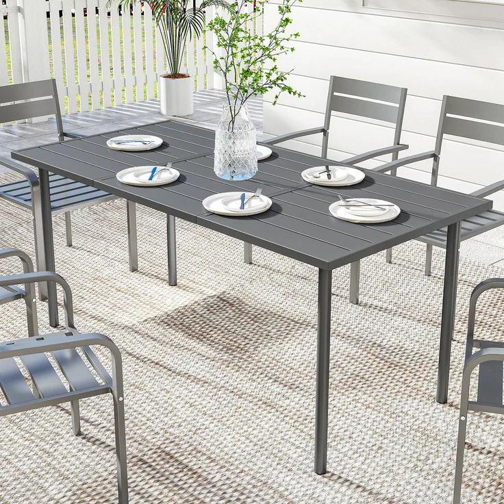 Gartentisch für 6 Personen, 165 x 80 cm, rechteckiger Esstisch für den Außenbereich mit Tischplatte aus Metalllatten – Bild 4
