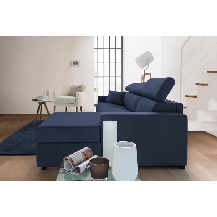 Talamo Italia - Schlafsofa mit Halbinsel Alberta, Sofa mit rechter Stauraumhalbinsel, Standardarmlehnen, 100 % Made in Italy, 280 x 95 x 85 cm, Blau – Bild 7
