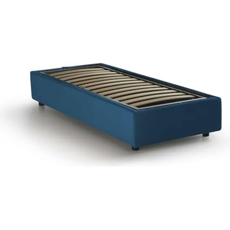 Talamo Italia - Einzelbett Asia, Bettkasten mit Stoffbezug, 100 % Made in Italy, Öffnung vorne, geeignet für Matratze 80x190 cm, Blau – Bild 3