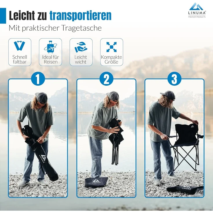 LINUMA® Faltstuhl PINK Campingstuhl Anglerstuhl mit Getränkehalter & Tragetasche – Bild 7