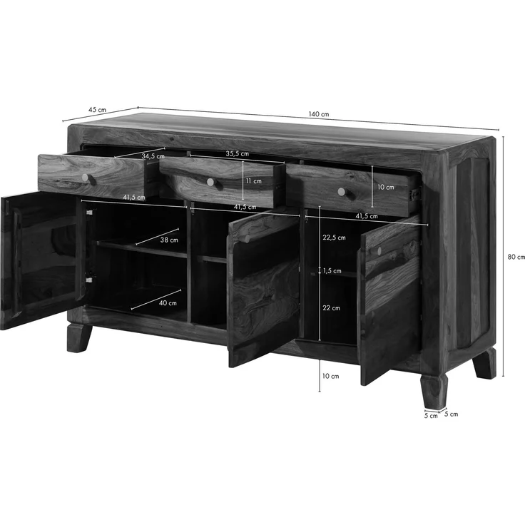 Sideboard Sheesham 140 x 45 x 80 dunkelbraun lackiert ANCONA #222 – Bild 8