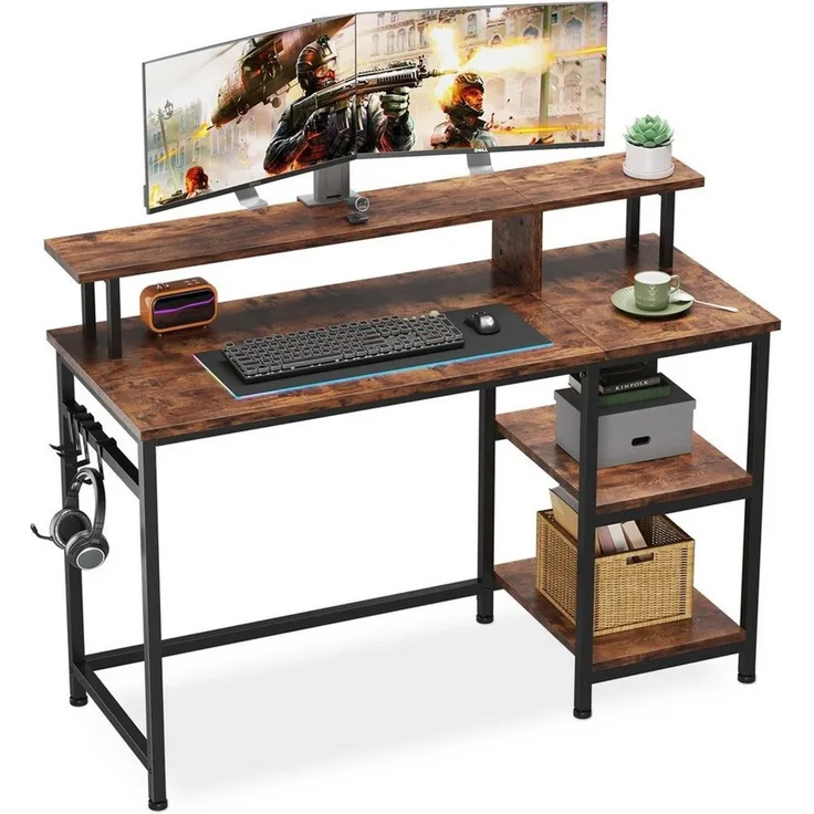 YOLEO Computertisch Schreibtisch Computertisch mit Monitorständer und Abnehmbarem Regal