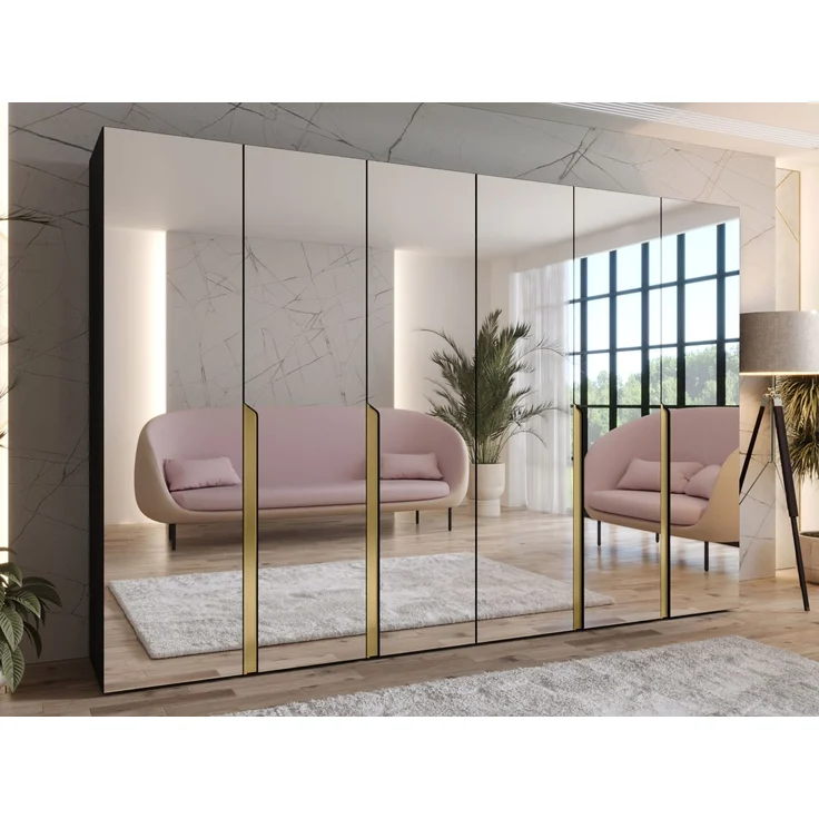 Kleiderschrank Veluna III 300 (Farbe: Schwarz / Schwarz + Gold) – Bild 2