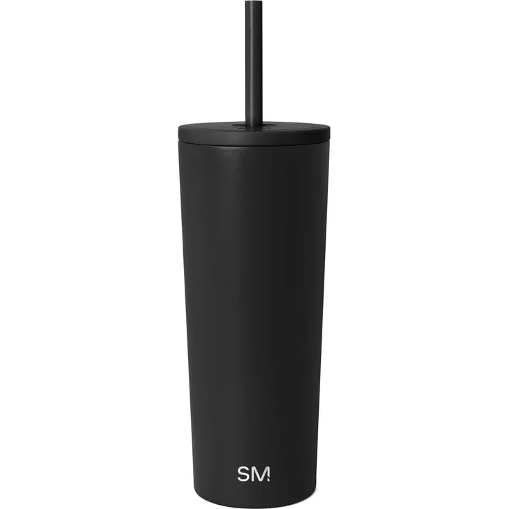 Simple Modern Thermobecher mit Strohhalm und Deckel | Trinkbecher mit Henkel Wiederverwendbare Edelstahl | Geschenke für Frauen und Männer | Classic | 710ml | Midnight Black – Bild 1