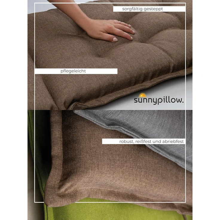 sunnypillow 6er Set Gartenstühle und Gartenstuhlauflagen Hochlehner | 120 x 50 x 9 cm Hochlehner Auflage wasserdicht UV-lichtecht | Klappsessel Klappstuhl für Garten Polsterauflagen Stuhlauflage | Braun – Bild 6