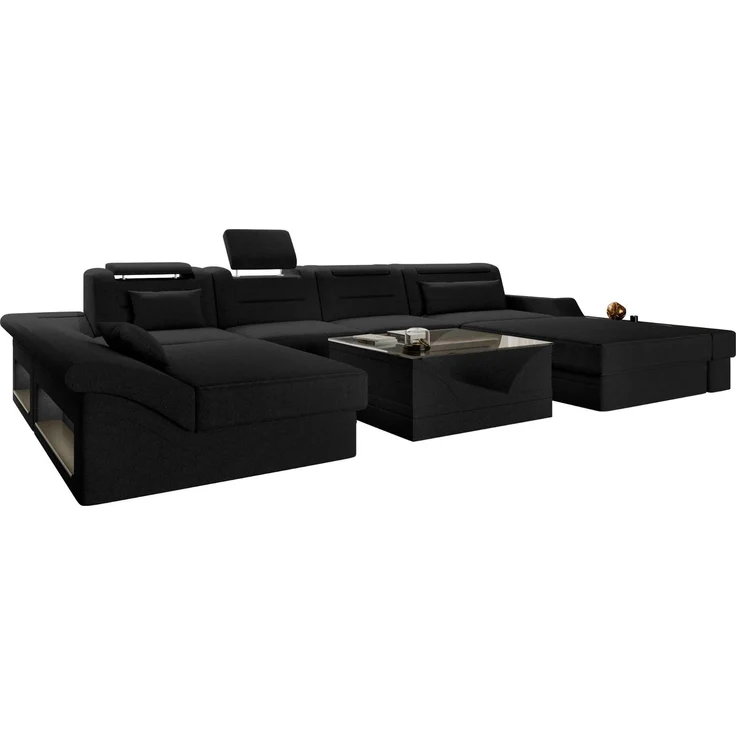 Sofa Dreams - Wohnlandschaft Monza U Form Stoffsofa - Strukturstoff - Schwarz - Rechts – Bild 1