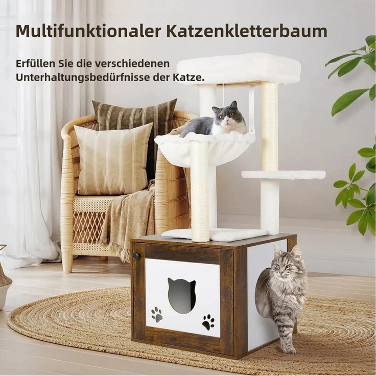 TLGREEN Kratzbaum mit Katzenkloschrank,3-in-1 Katzenmöbel, 119 cm Hoch Kratzbaum Holz,Waschbare Plüschkissen – Bild 1