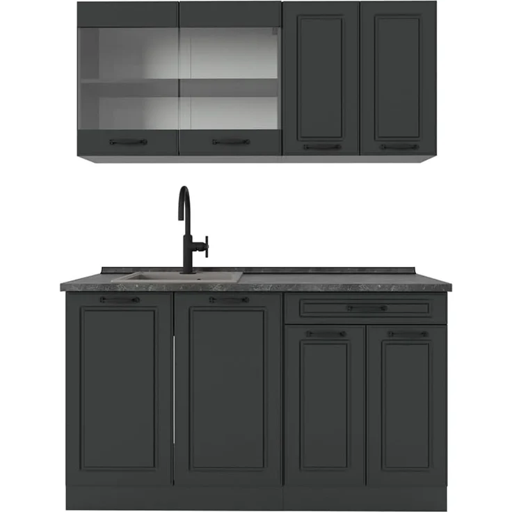 Singleküche R-Line Anthrazit Landhaus/Anthrazit 140 cm , AP Anthrazit Vicco – Bild 1