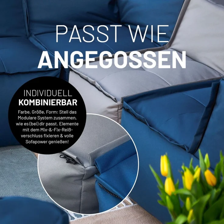 Lumaland Sitzsack In- & outdoor Sofa individuell kombinierbar mit dem Modularen System, Sessel wasserfest abnehmbarer Bezug erweiterbar waschbar – Bild 7