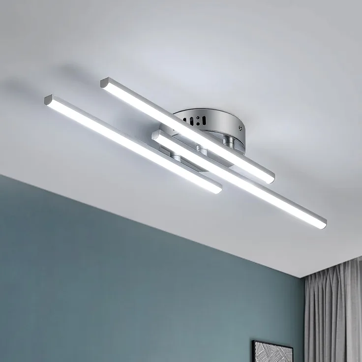 Comely LED Deckenleuchte, 18W Moderne Deckenlampe Küchenlampe, Silber 3-Flammig Kronleuchter für Wohnzimmer, Schlafzimmer, Esszimmer, Küche, Flur, Kaltes Weißes 6500K
