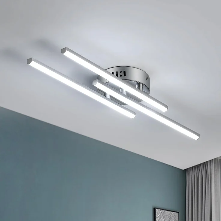 Comely LED Deckenleuchte, 18W Moderne Deckenlampe Küchenlampe, Silber 3-Flammig Kronleuchter für Wohnzimmer, Schlafzimmer, Esszimmer, Küche, Flur, Kaltes Weißes 6500K