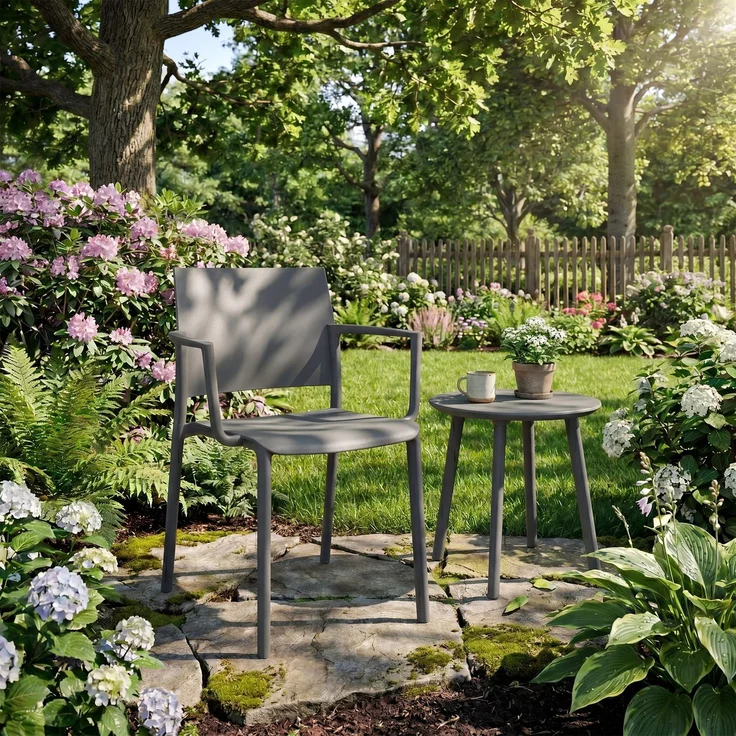 CLP Gartenstuhl wetterfest Valtor UV-beständig mit Armlehnen belastbar bis 150 kg,dunkelgrau – Bild 3