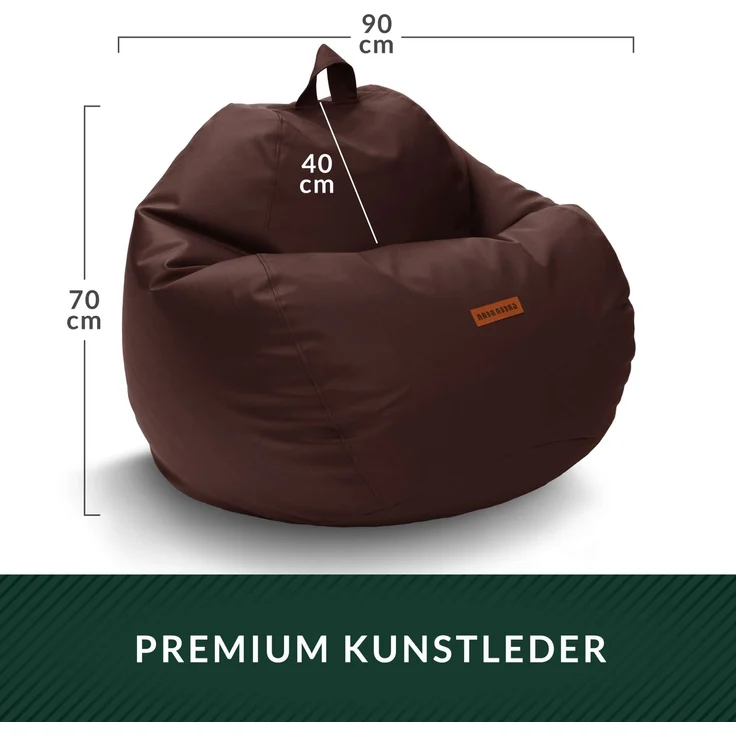 Green Bean® Sitzsack aus Kunstleder mit EPS Perlen Füllung - 90 x 70 cm - Bean Bag - - Dunkelbraun – Bild 4