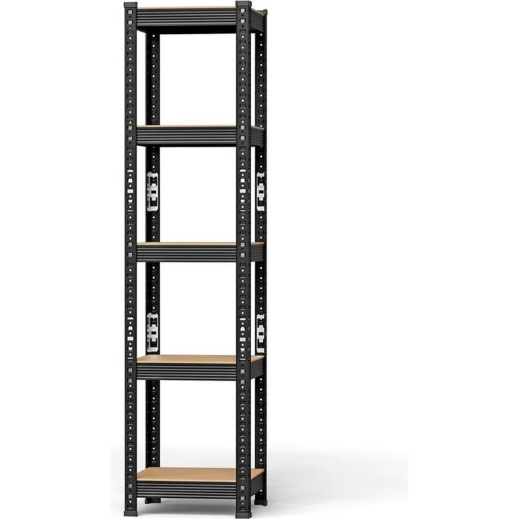 JEOBEST Schwerlastregal Kellerregal, Lagerregal 150x37x37cm, Metall, Keller/Garage /Lager, 1/2-tlg, 5 MDF-Platten Kellerregal, Steckregal (Schwarz) – Bild 4