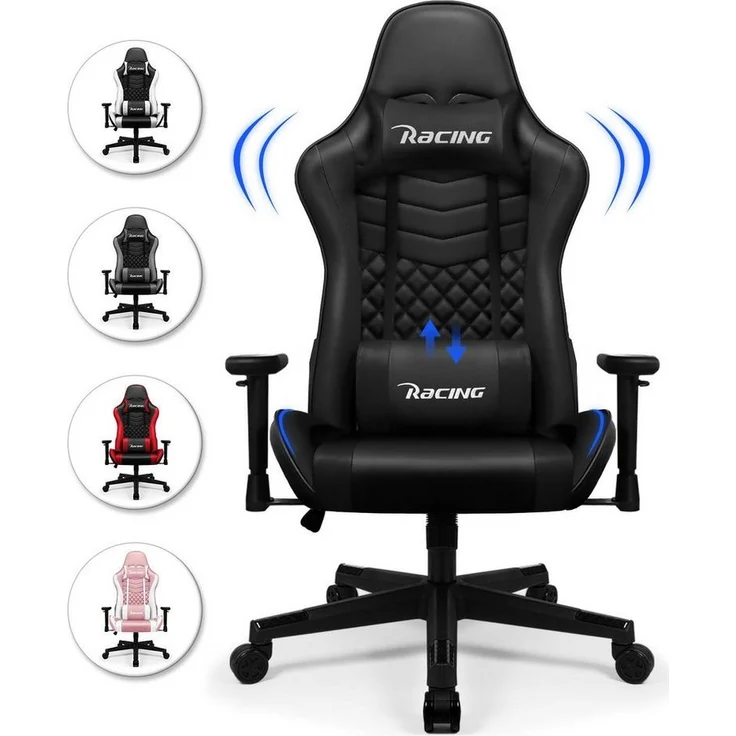 Hiazurm Gaming-Stuhl Gaming Stuhl, Bürostuhl Ergonomisch Wippfunktion bis zu 170° (Gaming Chair mit gepolsterten Armlehnen, 10 cm Höhenverstellung), Verstellbarem Lenden- & Kopfkissen, Gamer Stuhl 150kg Belastbarkeit – Bild 5