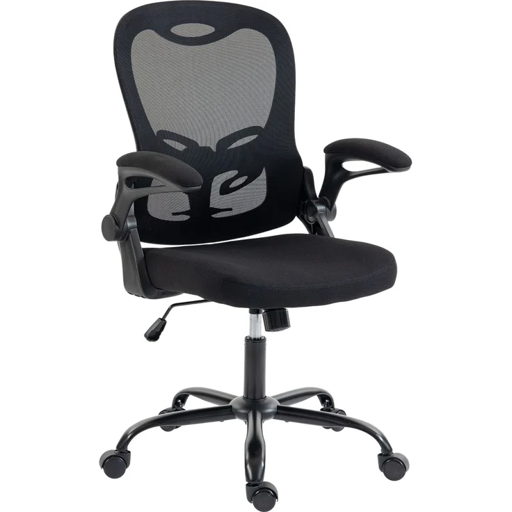 Ergonomischer Bürostuhl, Bürostuhl aus Netzgewebe, hochklappbare Armlehnen, höhenverstellbar, Wippfunktion, schwarz – Bild 2