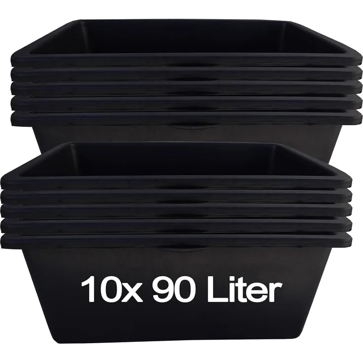Hossi's Wholesale – 10 Stück Mörtelwanne 90 Liter für Baustelle, Haushalt, Garten, Industrie UVM. – Mörtelkübel für Mörtel, Beton, Schutt & Baustoffe – extrem Stabiler Baueimer mit verstärktem Boden