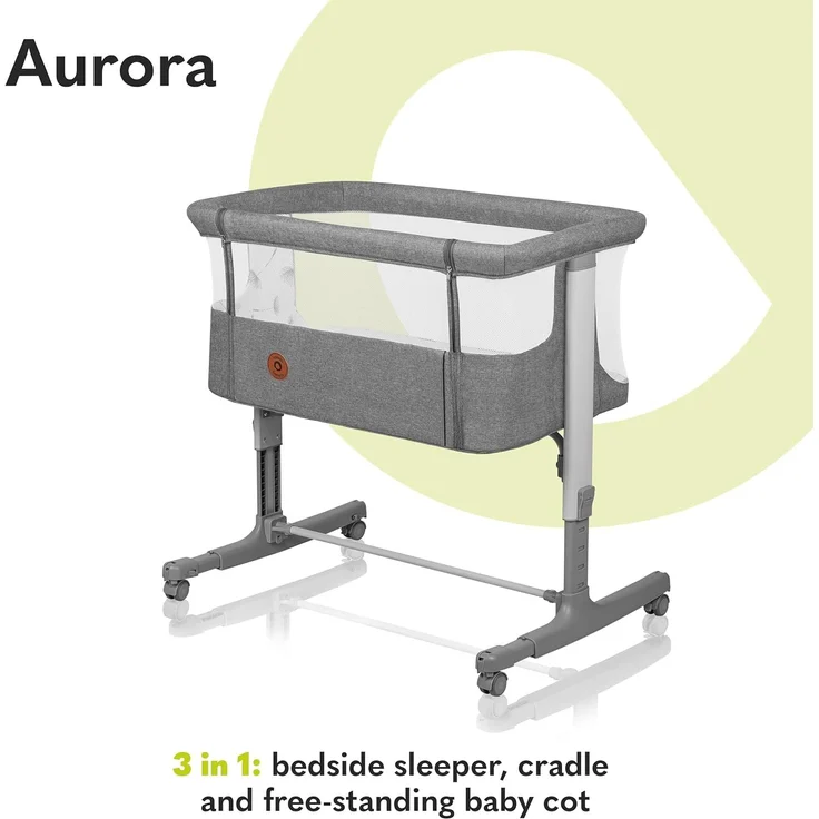 lionelo Aurora 3in1 Baby Nachttisch Co-Sleep für Babys ab Geburt bis 9 kg, verstellbare Höhe & Neigung, Matratze, 4 feststellbare Räder, atmungsaktive Mesh-Einsätze, tragbar, waschbar, Tragetasche, – Bild 2