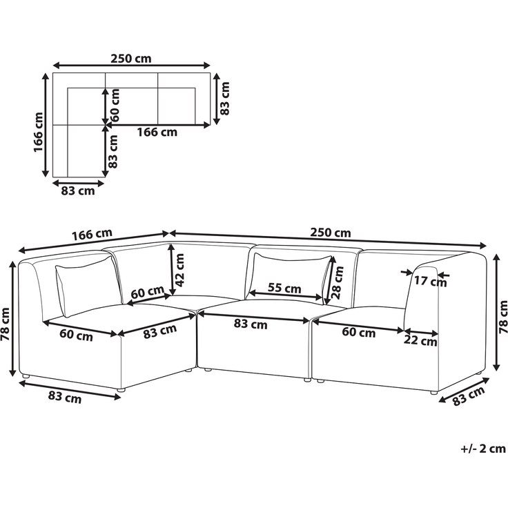 Modul Ecksofa 4-Sitzer LEMVIG Cord Dunkelrot linksseitig – Bild 2