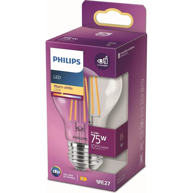 Philips LED classic Lampe 75W E27 Warmw 1055lm klar 1erPack – Bild 1