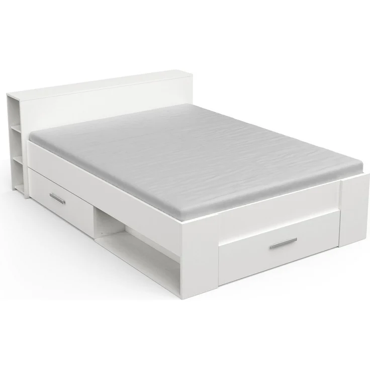 Calicosy Weißes Doppelbett mit 3 Schubladen und Nischen 140x190 cm - Pocket - Weiß matt – Bild 1