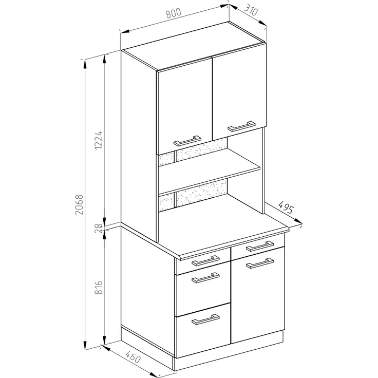 Buffetschrank R-Line Weiß Hochglanz 80 cm , AP Marmor Vicco – Bild 3