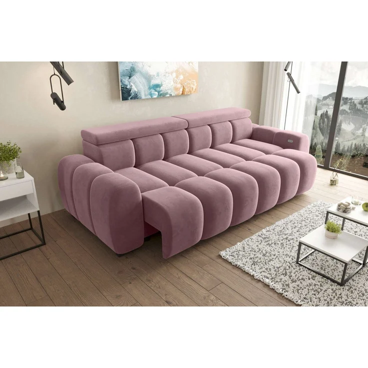 99rooms Alessio Bigsofa Velours TIFFANY Rosa mit Sitztiefenverstellung – Bild 3