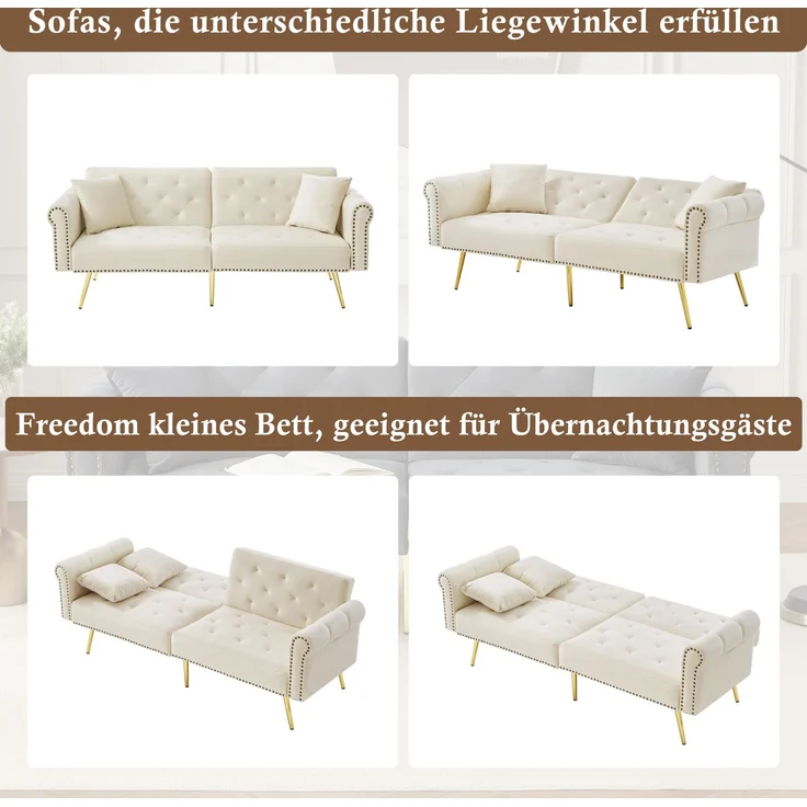 ZUBALIYA Schlafsofa 34x34 cm, mit LED - Beleuchtung, mit Stauraum, mit Samtbezug, mit breiten Armlehnen, mit Schaumstoffpolsterung, Gold – Bild 4
