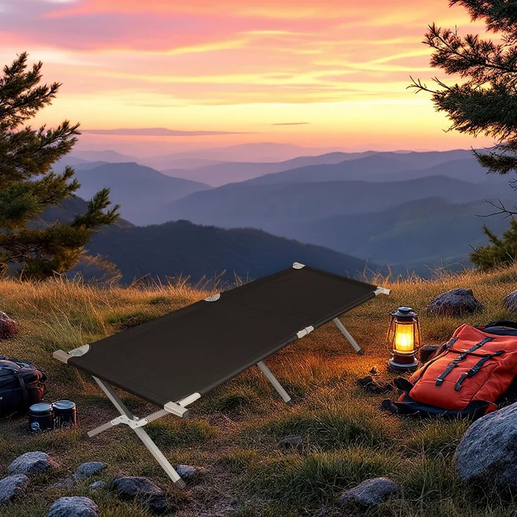 Spetebo Feldbett XXL Campingbett mit Tragetasche 190 x 64cm schwarz (Packung, 1-St, klappbar) Reise Feldbett mit Belastbarkeit bis 150 kg – Bild 5