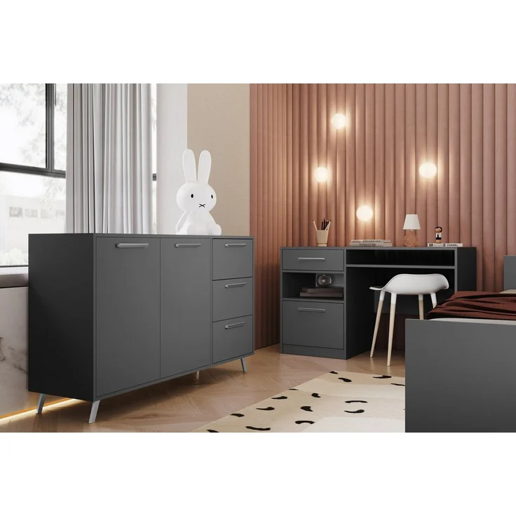 Masseno Schreibtisch ELISE 125 x 82 cm mit 1 Schubladen und 1 Türen Graphitfarben – Bild 2