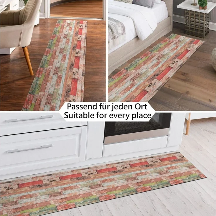 ANRO Küchenläufer RANNA Hochwertig Küchenteppich Teppich Textil, Eckig, Bodenläufer 100x65cm Holz Altparkett Beige pflegeleicht – Bild 3