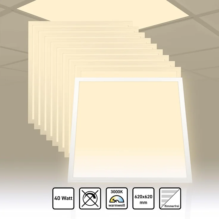 10x LED Panel 62x62 cm Warmweiß 3000K 40W Slim Design Alu PLe2.2 – Bild 2