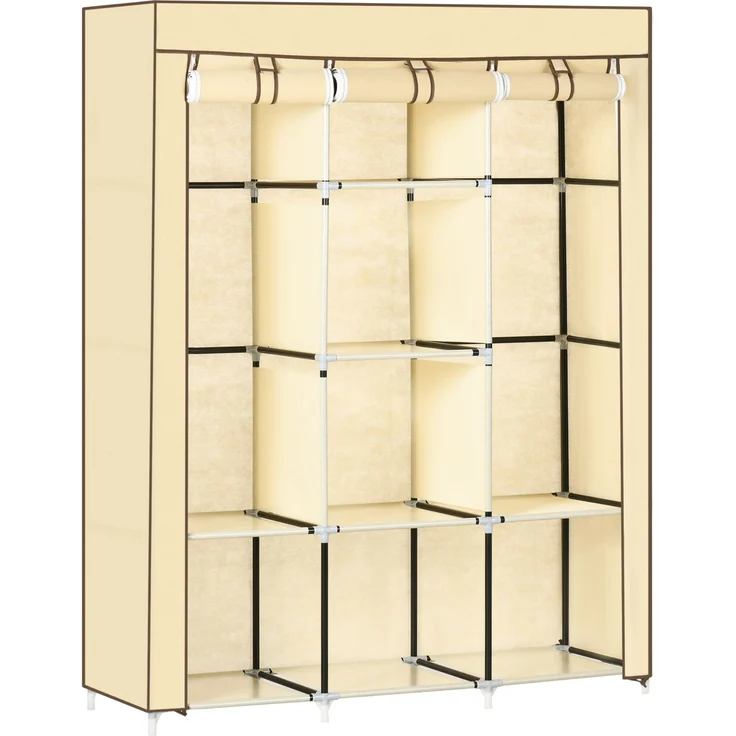 CHICFURN Kleiderschrank 125x162,5x43 cm mit 2 Kleiderstangen und 8 Einlegeböden – Beige – Bild 6