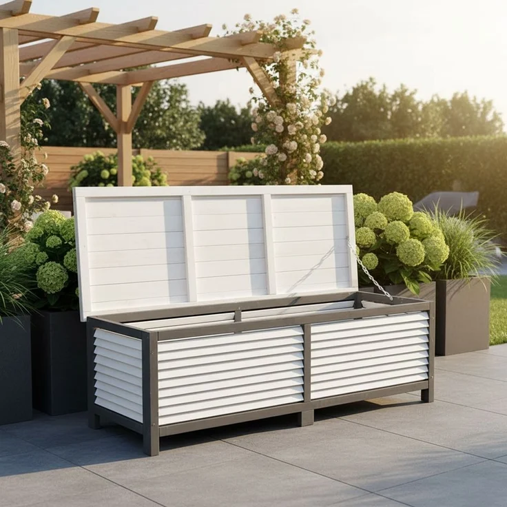 Gartentruhe Holz Grau Kissenbox Auflagenkiste Aufbewahrung Terrasse Outdoormöbel – Bild 9