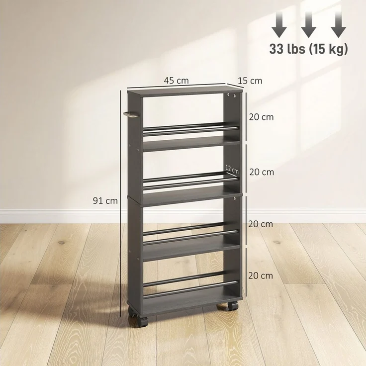 HOMCOM Servierwagen Rollwagen mit 4 Etagen, (Aufbewahrungswagen, 1 St, Küchenwagen), für Küche, Wohnzimmer, Schwarz – Bild 2