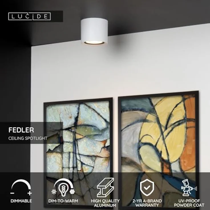 LUCIDE FEDLER Deckenstrahler, Ø 12 cm, LED Dim to warm, GU10 (ES111), 1x12W 2200K/3000K, Weiß – Bild 3