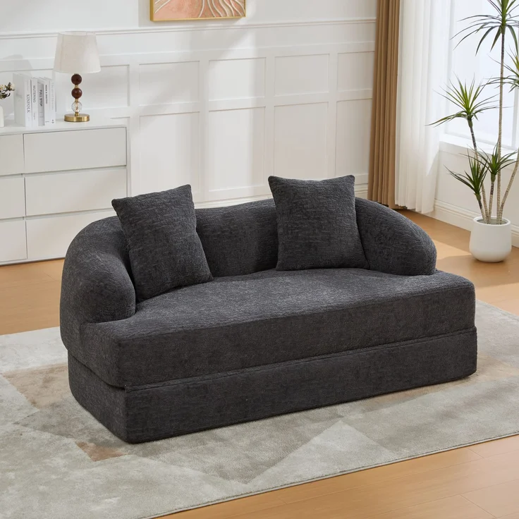 ZUBALIYA Schlafsofa 84x65 cm, mit LED - Beleuchtung, mit Chenille - Bezug, modular aufgebaut, mit Schaumstoffpolsterung, Dunkelgrau – Bild 9